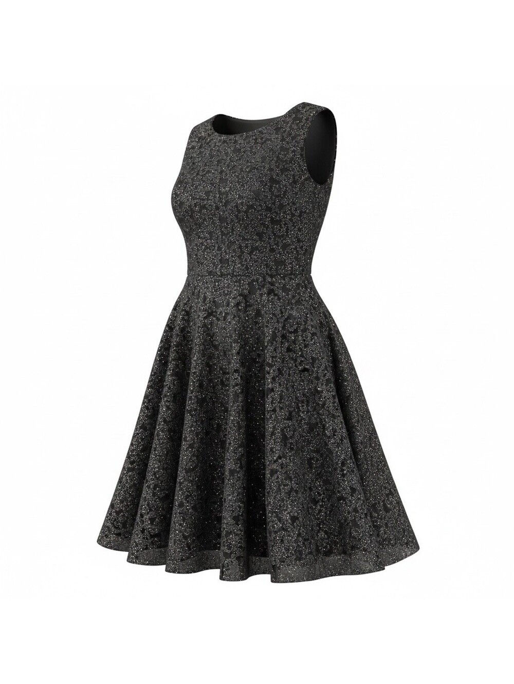 Tahari Size 14 Black Sleeveless Sparkle Fit & Flare Dress Whimsigoth Party Club